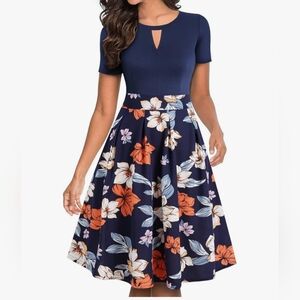 Yathon Medium Navy Floral Dress With POCKETS